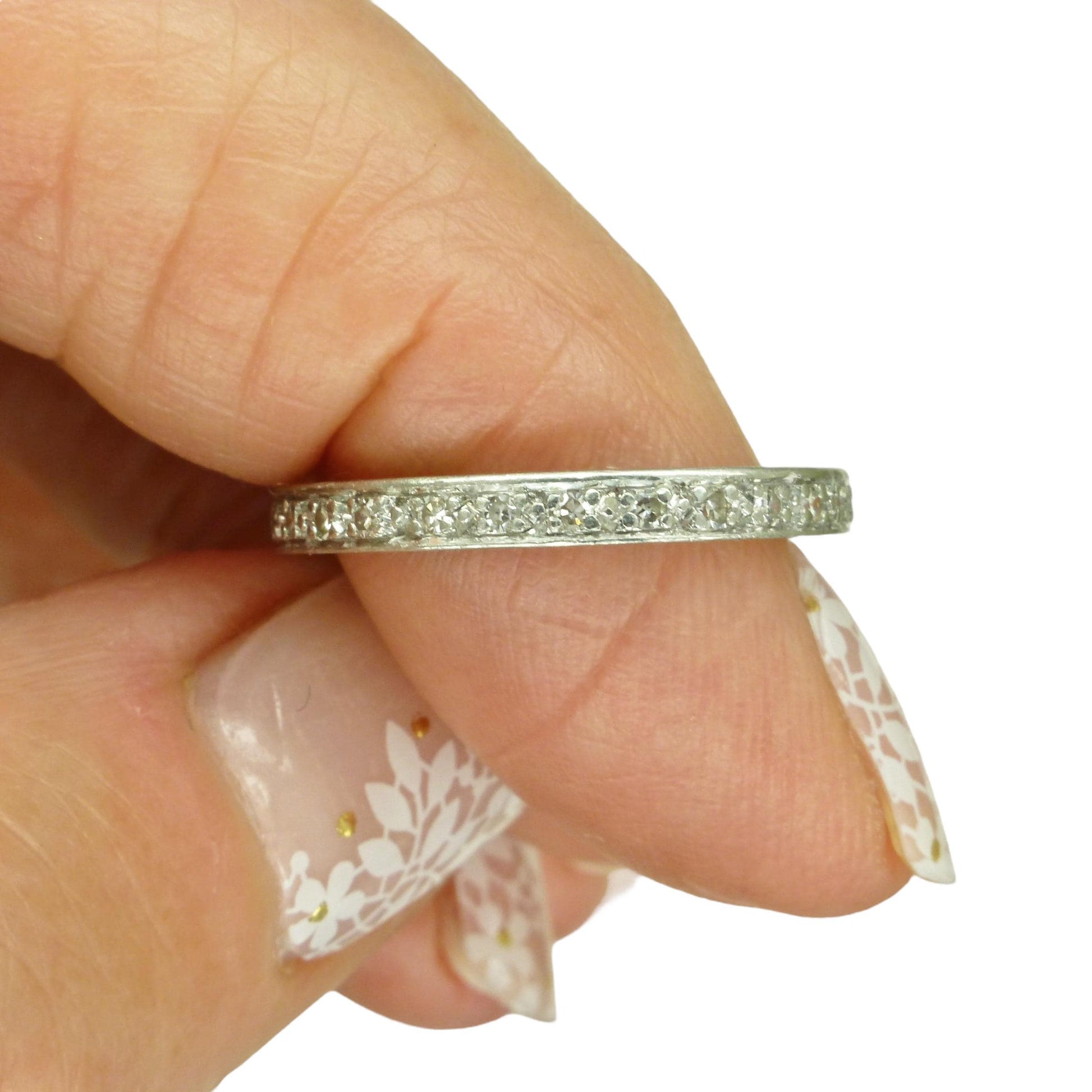 Antique platinum Diamond full Eternity Ring - Wedding Band 1920s, Size J 1/2 - 5