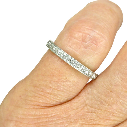 Antique platinum Diamond full Eternity Ring - Wedding Band 1920s, Size J 1/2 - 5