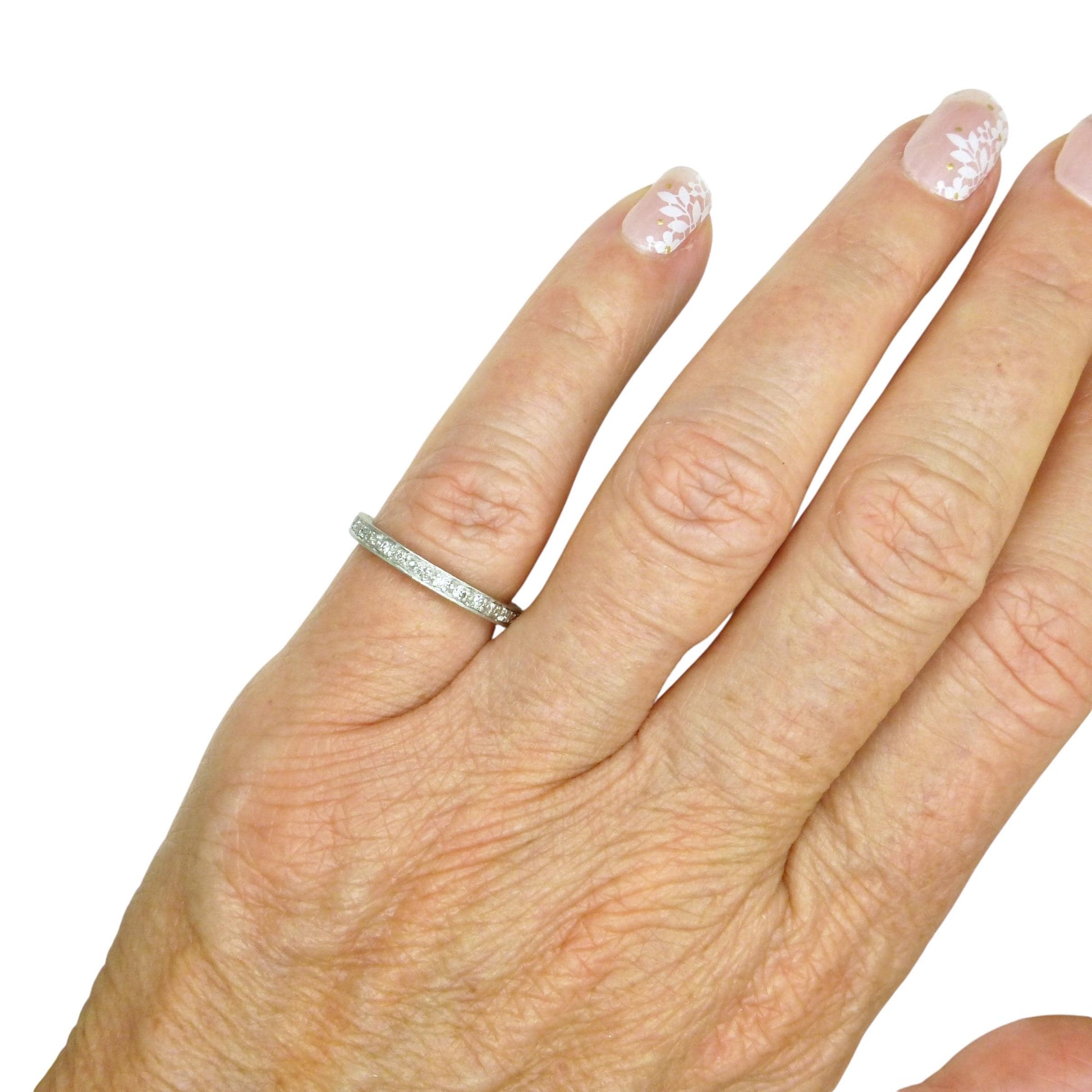 Antique platinum Diamond full Eternity Ring - Wedding Band 1920s, Size J 1/2 - 5