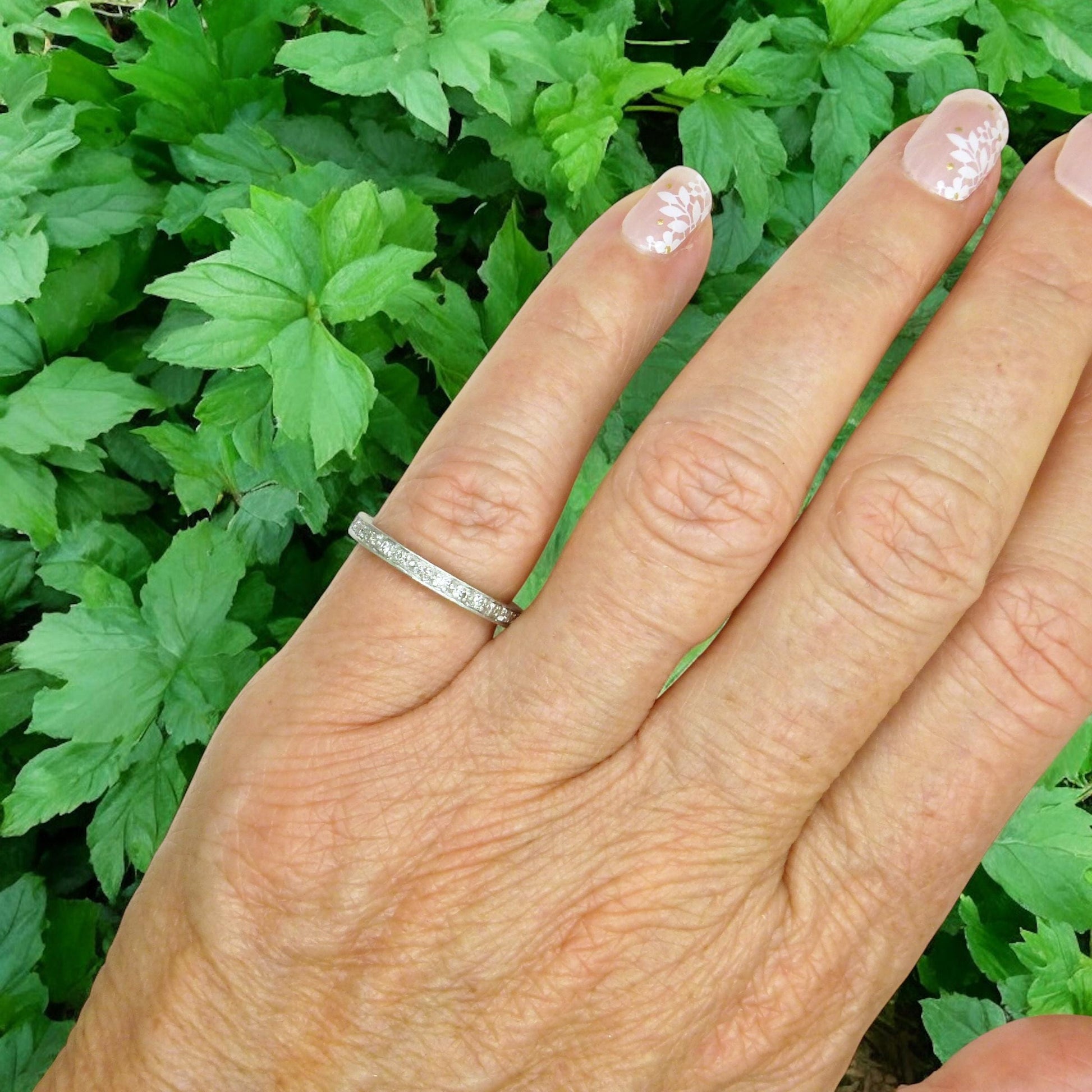 Antique platinum Diamond full Eternity Ring - Wedding Band 1920s, Size J 1/2 - 5
