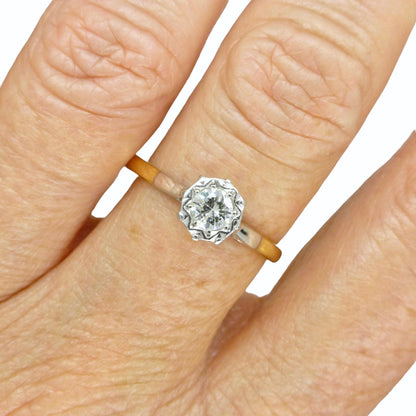 Vintage 18ct gold natural diamond solitaire ring 0.35ct - dated 1970
