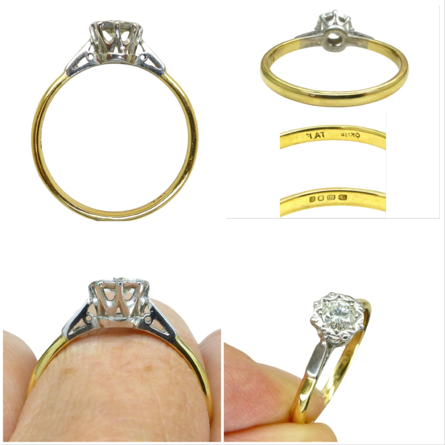 Vintage 18ct gold natural diamond solitaire ring 0.35ct - dated 1970