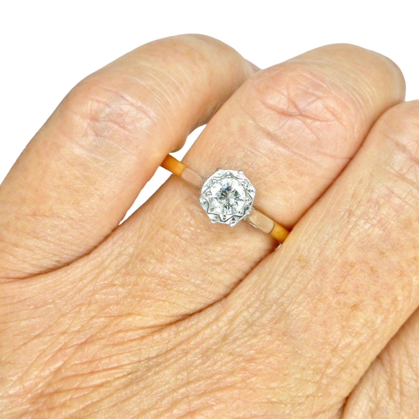 Vintage 18ct gold natural diamond solitaire ring 0.35ct - dated 1970