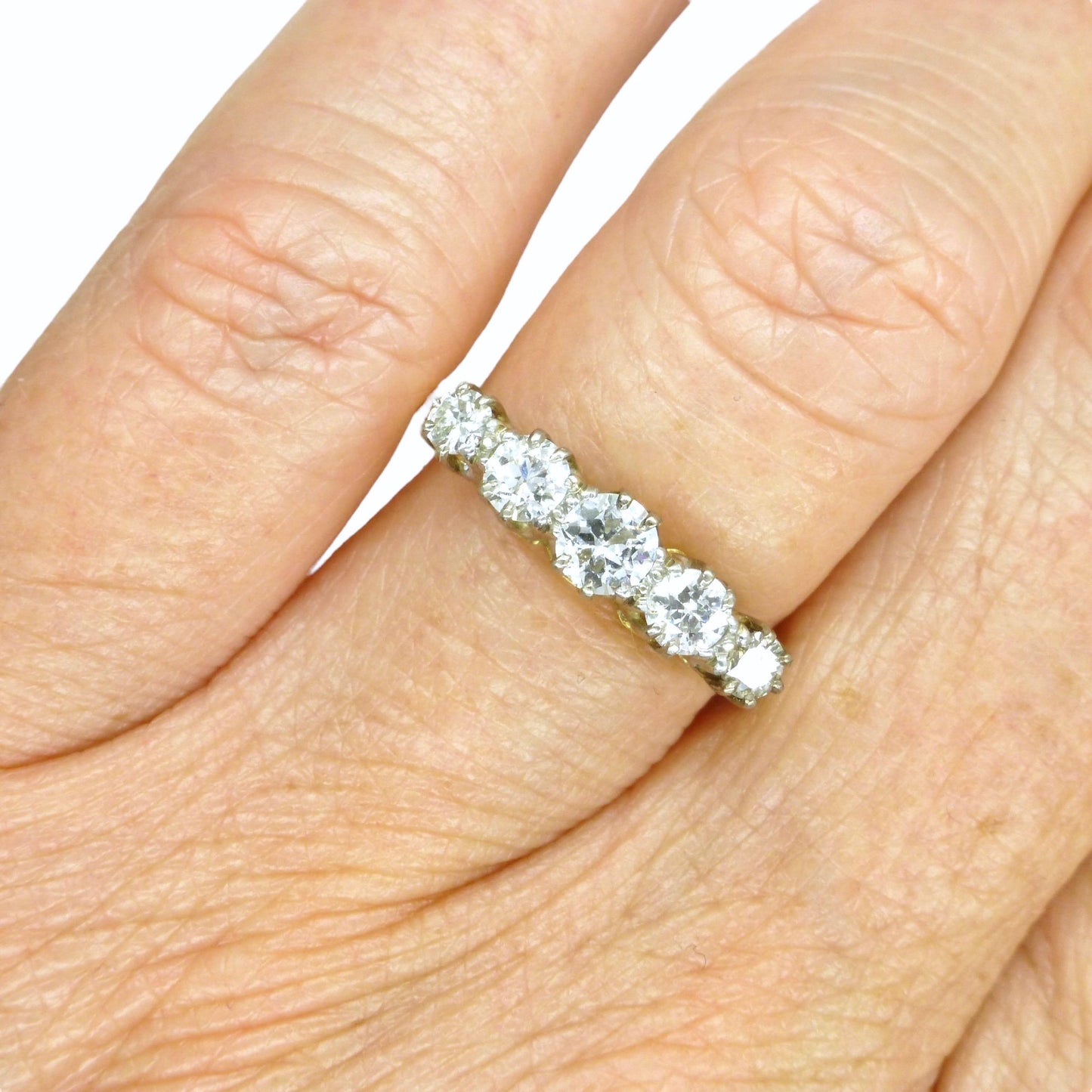 Vintage 18ct gold natural brilliant cut diamond five stone ring 0.75ct