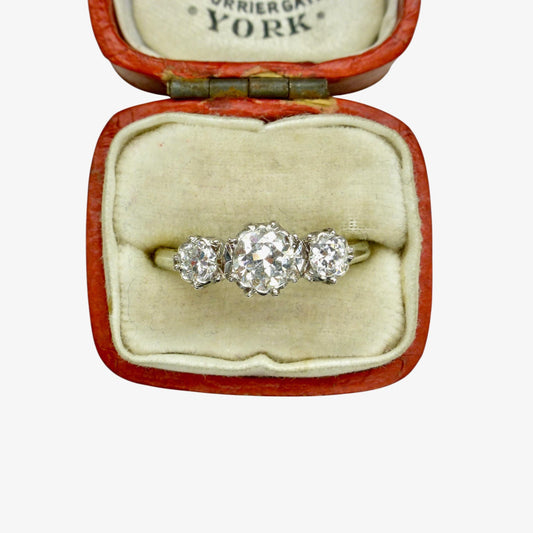 Antique 18ct Platinum transitional cut diamond three stone trilogy ring 0.80ct.