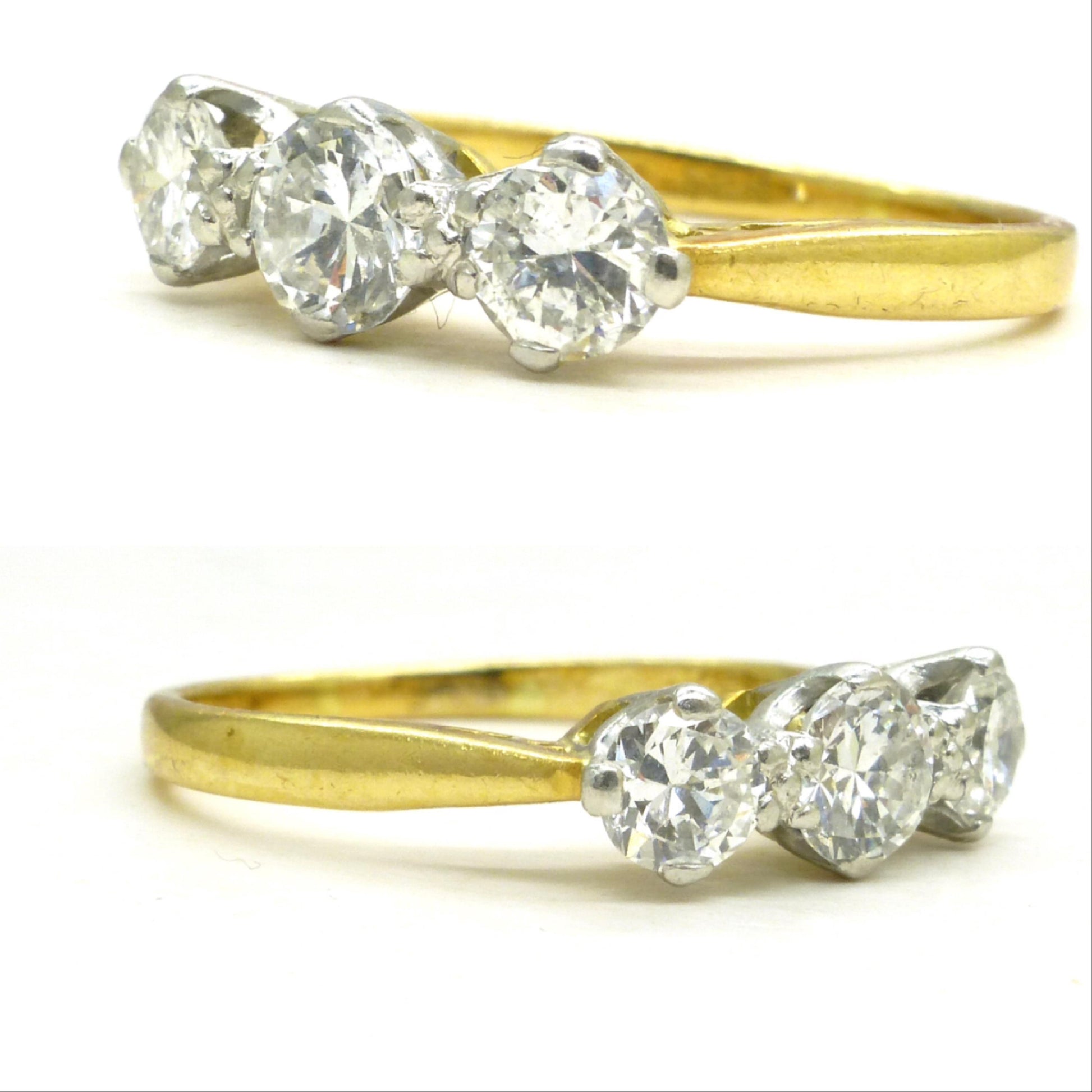 Vintage 18ct natural diamond three stone trilogy ring 0.55ct c1950's