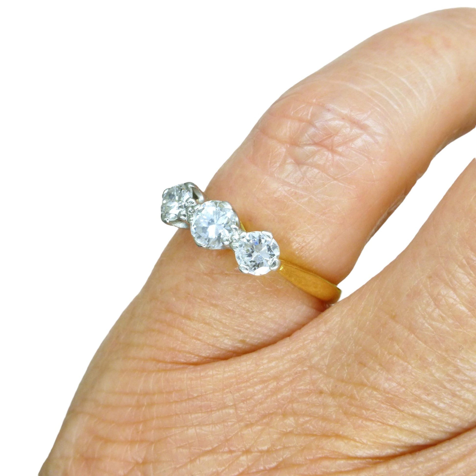 Vintage 18ct natural diamond three stone trilogy ring 0.55ct c1950's