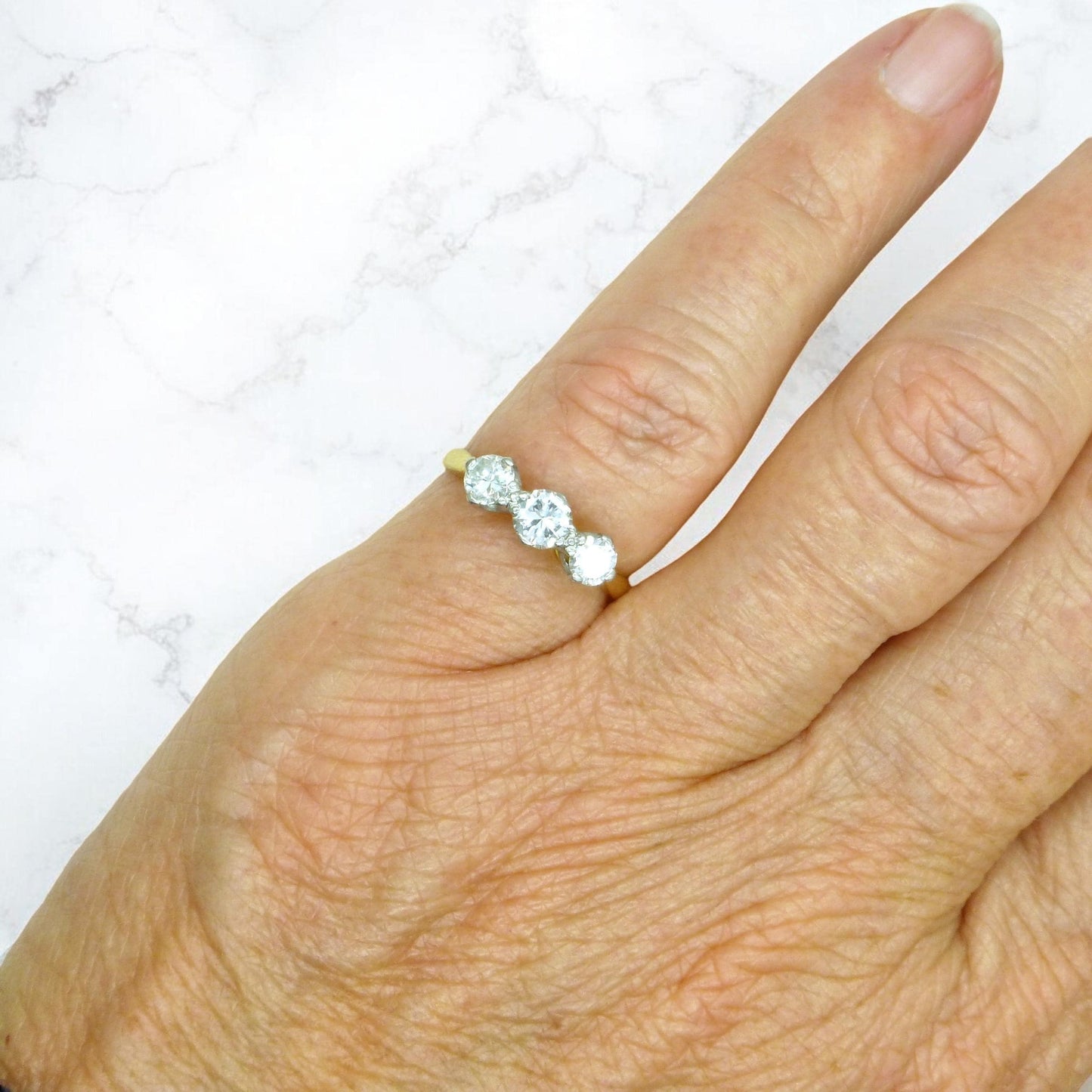 Vintage 18ct natural diamond three stone trilogy ring 0.55ct c1950's