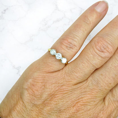 Vintage 18ct natural diamond three stone trilogy ring 0.55ct c1950's