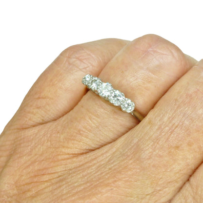 Antique natural old cut diamond five stone ring 0.45ct - 18ct white gold & platinum