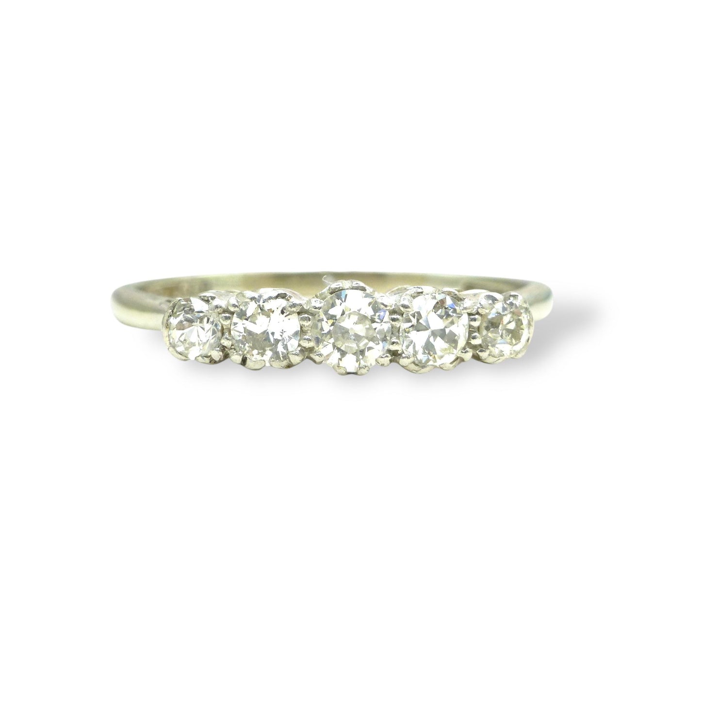 Antique natural old cut diamond five stone ring 0.45ct - 18ct white gold & platinum