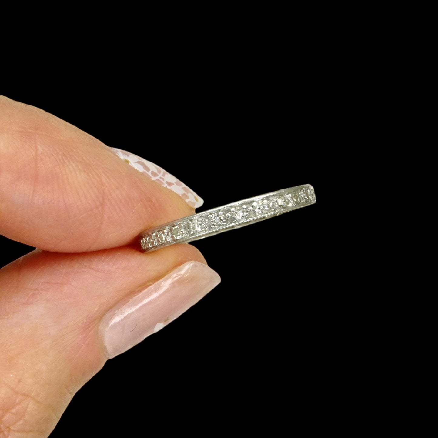 Antique platinum Diamond full Eternity Ring - Wedding Band 1920s, Size J 1/2 - 5