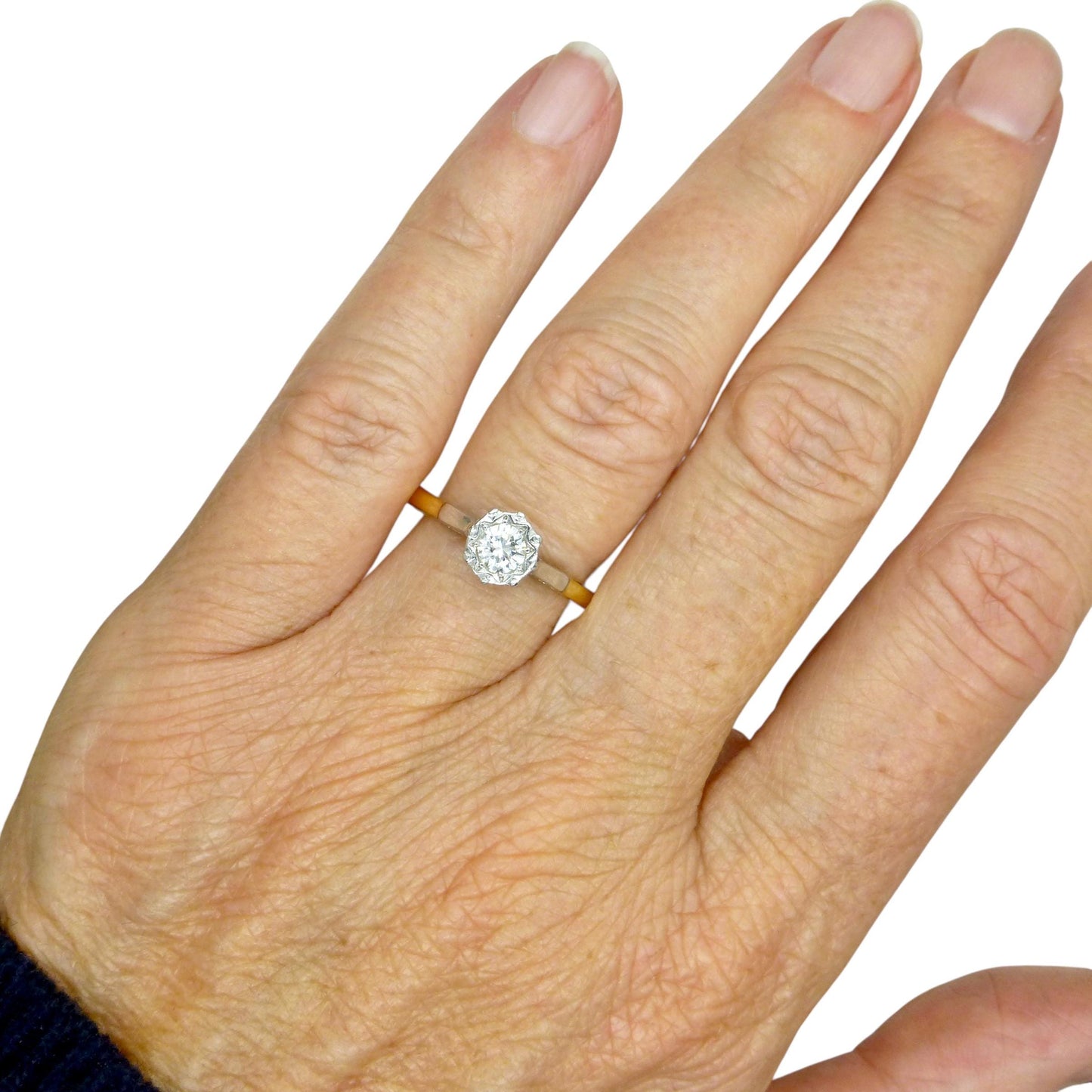 Vintage 18ct gold natural diamond solitaire ring 0.35ct - dated 1970