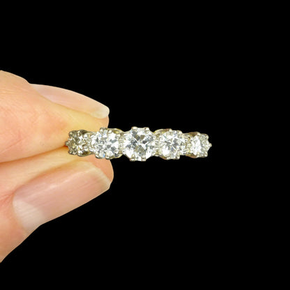 Vintage 18ct gold natural brilliant cut diamond five stone ring 0.75ct