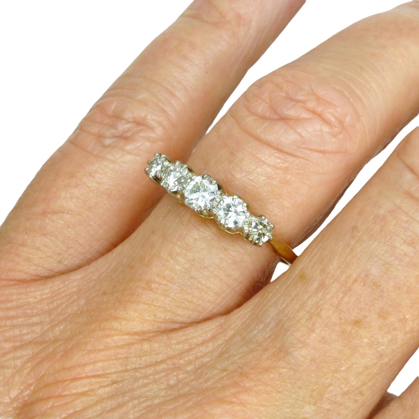 Vintage 18ct gold natural brilliant cut diamond five stone ring 0.75ct