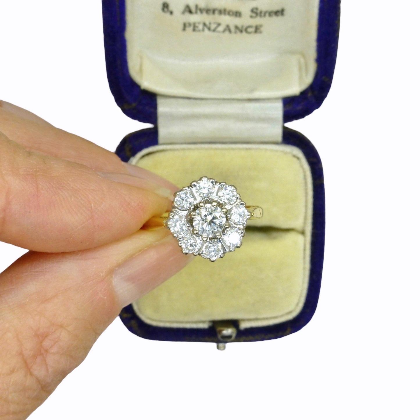 Vintage 18ct Platinum diamond cluster engagement ring 1.07 carat ~ With Valuation