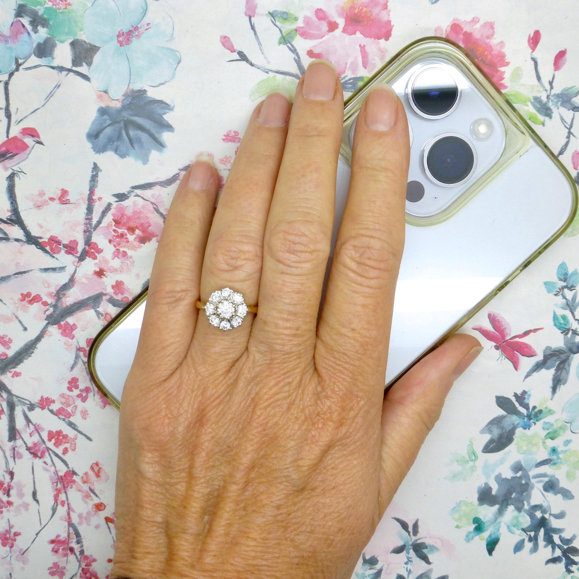 Vintage 18ct Platinum diamond cluster engagement ring 1.07 carat ~ With Valuation
