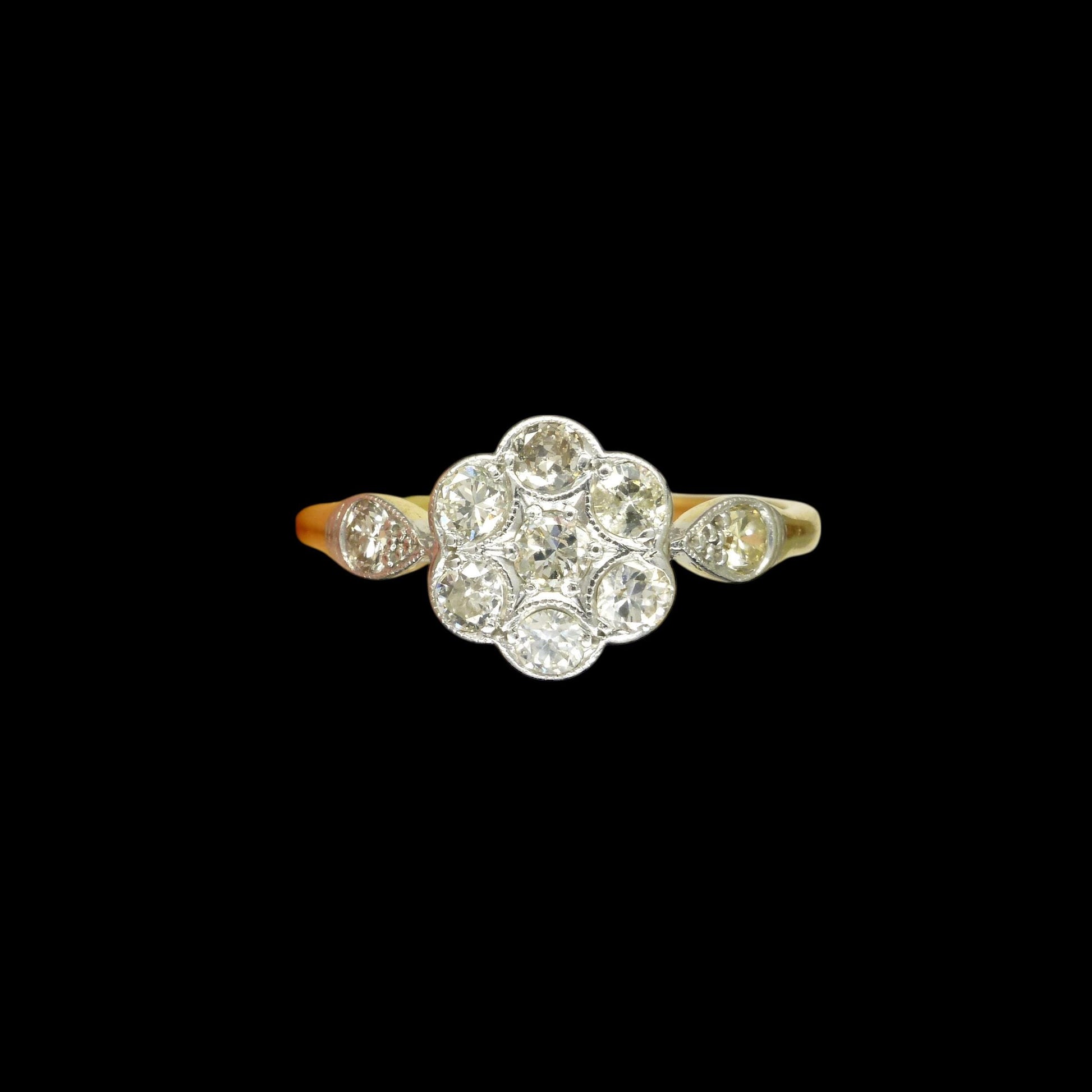Antique 18ct Platinum old cut diamond daisy cluster ring 0.45ct c1900-1910's