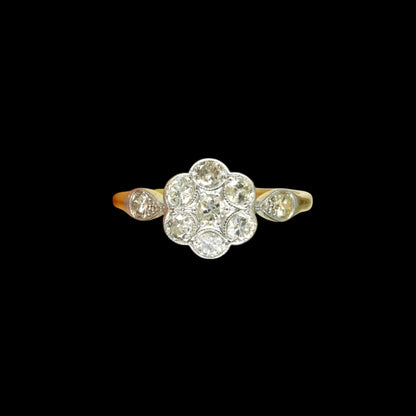 Antique 18ct Platinum old cut diamond daisy cluster ring 0.45ct c1900-1910's