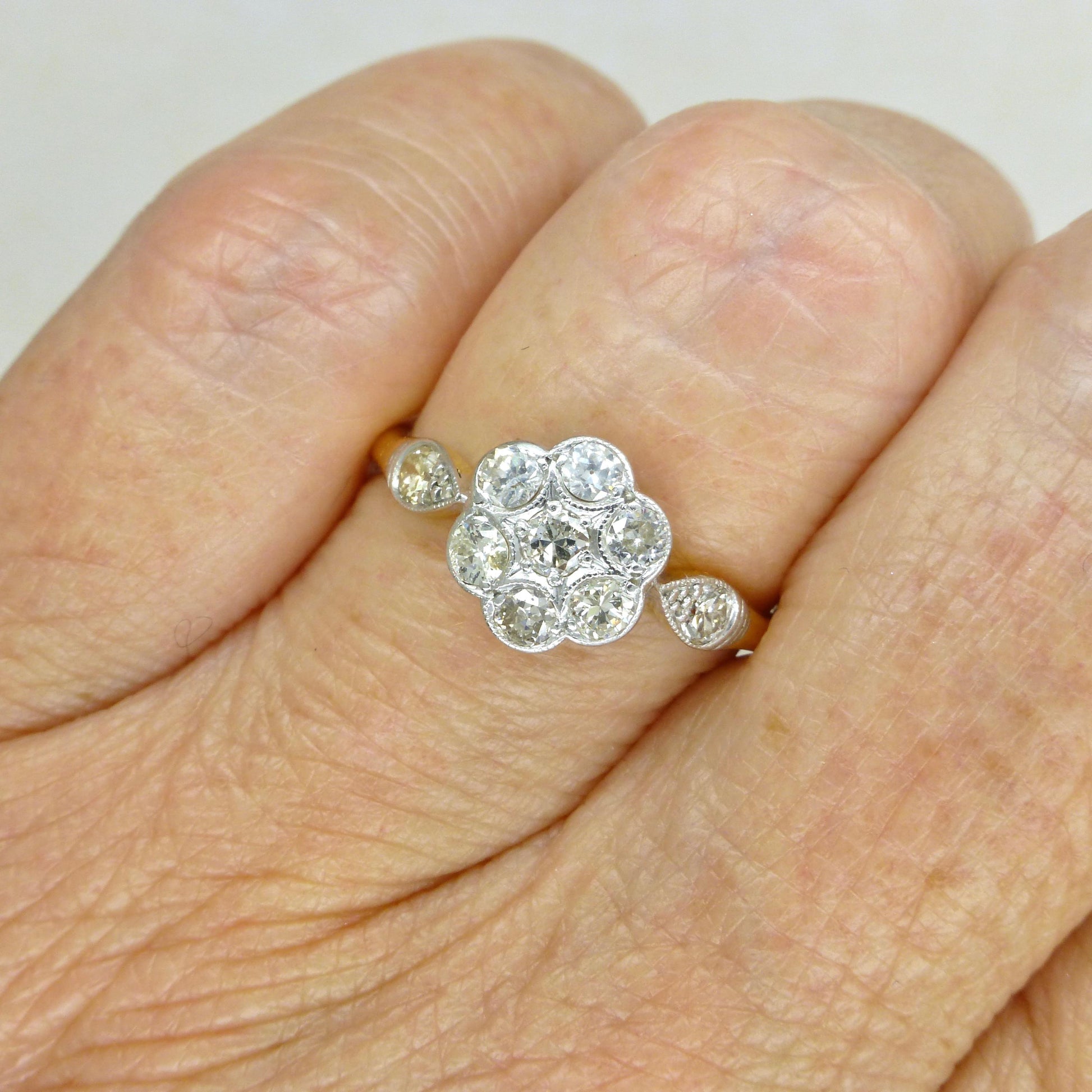 Antique 18ct Platinum old cut diamond daisy cluster ring 0.45ct c1900-1910's