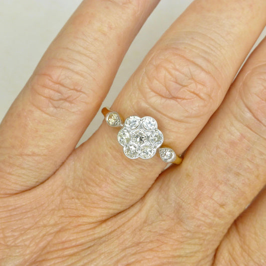 Antique 18ct Platinum old cut diamond daisy cluster ring 0.45ct c1900-1910's