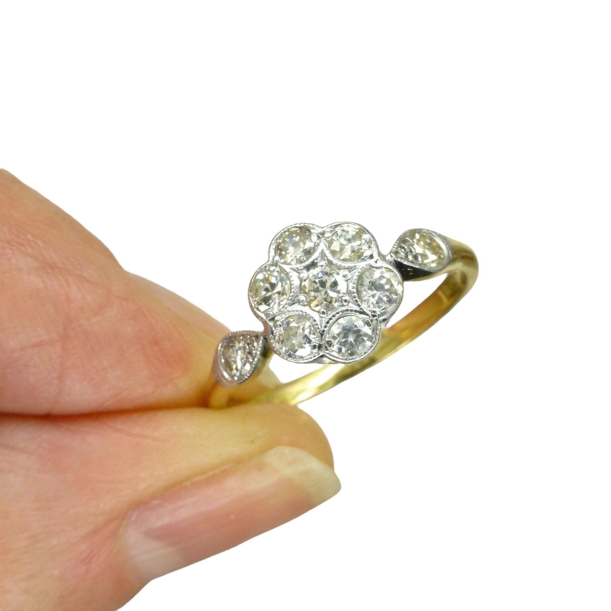 Antique 18ct Platinum old cut diamond daisy cluster ring 0.45ct c1900-1910's