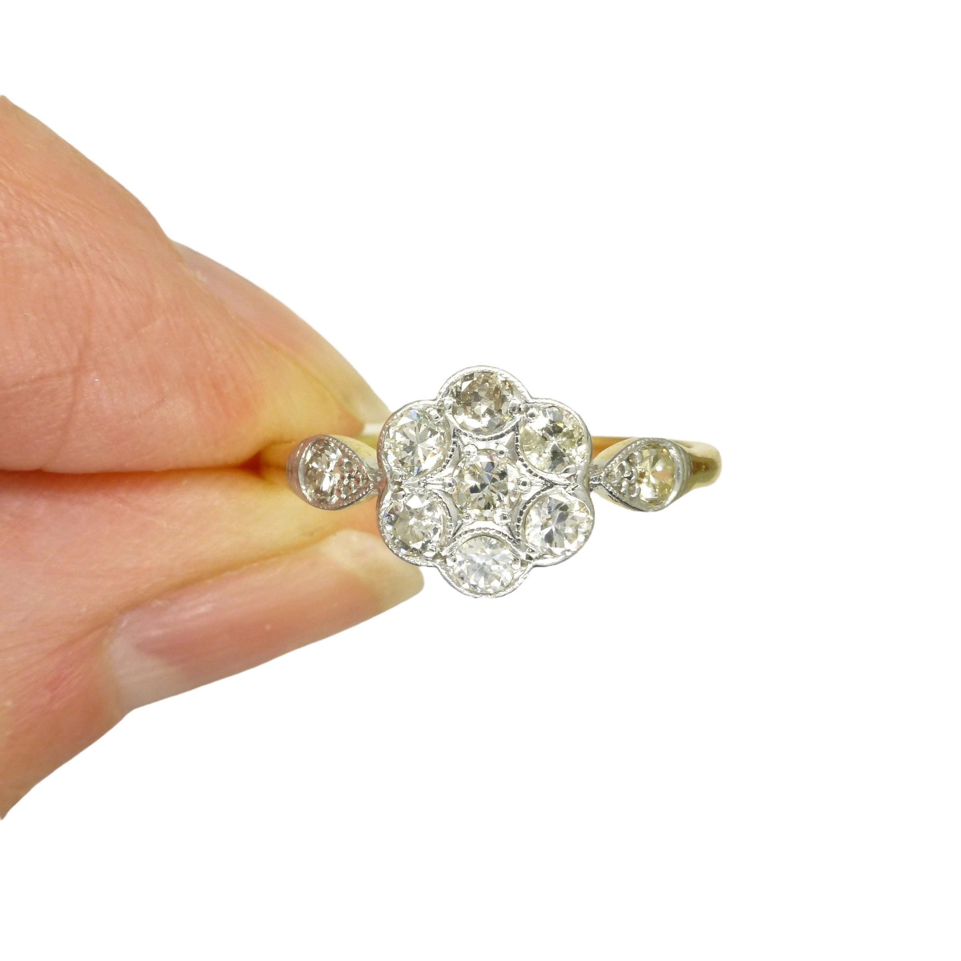 Antique 18ct Platinum old cut diamond daisy cluster ring 0.45ct c1900-1910's