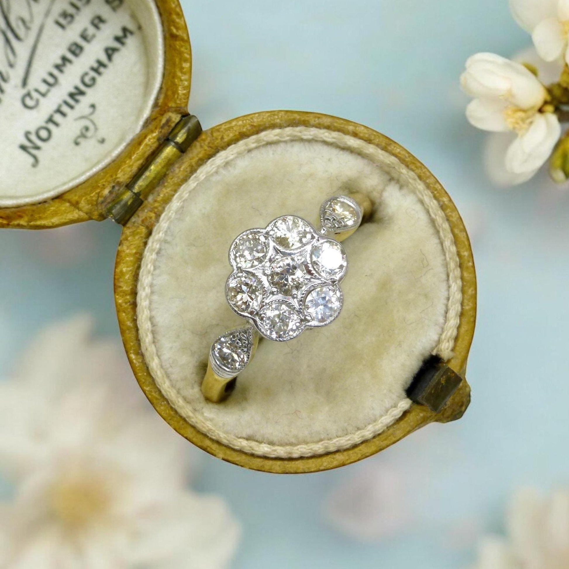 Antique 18ct Platinum old cut diamond daisy cluster ring 0.45ct c1900-1910's