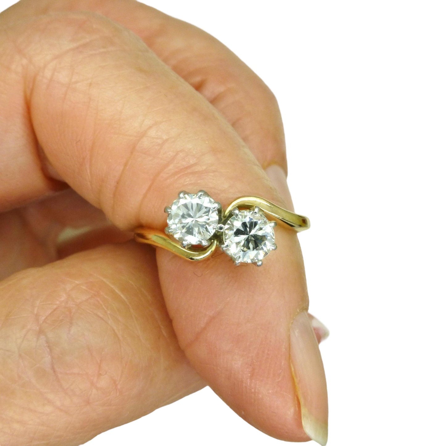 Vintage 18ct Platinum Toi et Moi two stone natural diamond ring 0.76ct