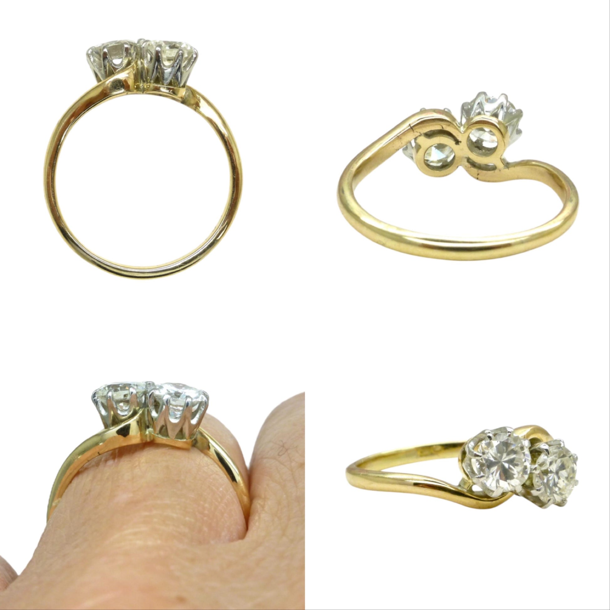 Vintage 18ct Platinum Toi et Moi two stone natural diamond ring 0.76ct