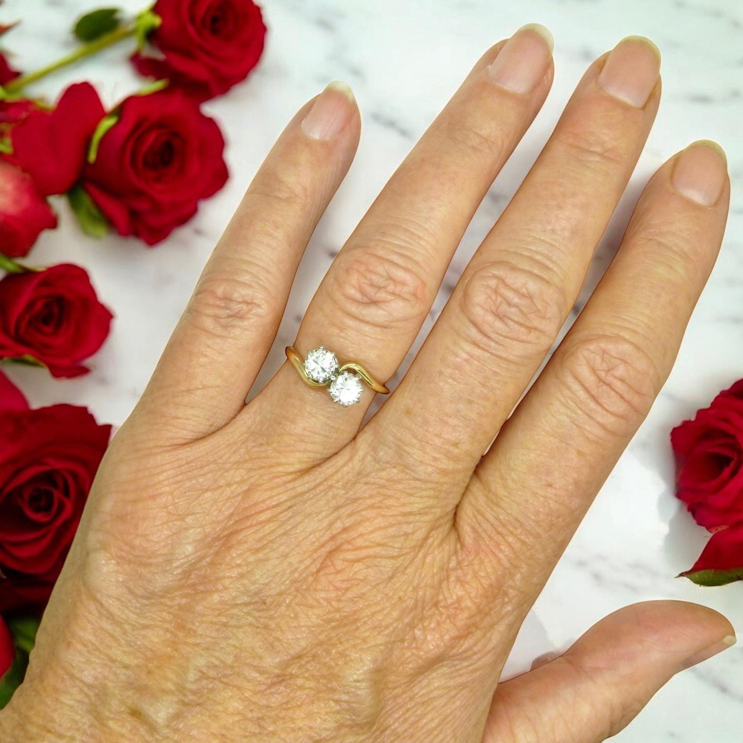 Vintage 18ct Platinum Toi et Moi two stone natural diamond ring 0.76ct