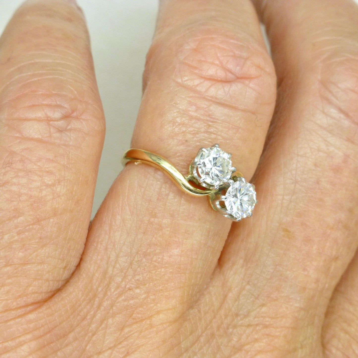 Vintage 18ct Platinum Toi et Moi two stone natural diamond ring 0.76ct
