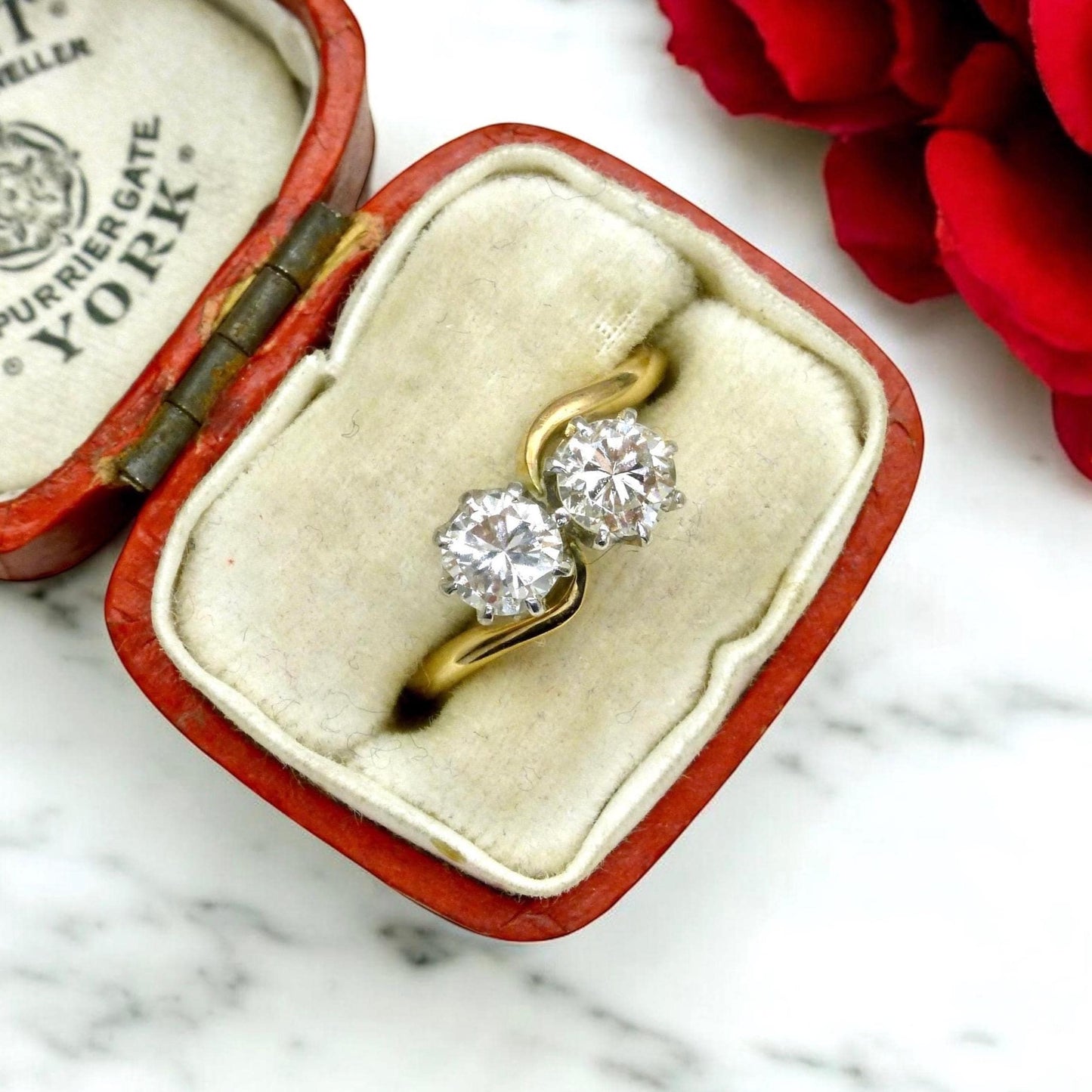 Vintage 18ct Platinum Toi et Moi two stone natural diamond ring 0.76ct