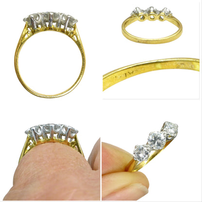 Vintage 18ct natural diamond three stone trilogy ring 0.55ct c1950's