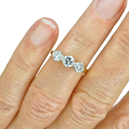 Vintage 18ct natural diamond three stone trilogy ring 0.55ct c1950's