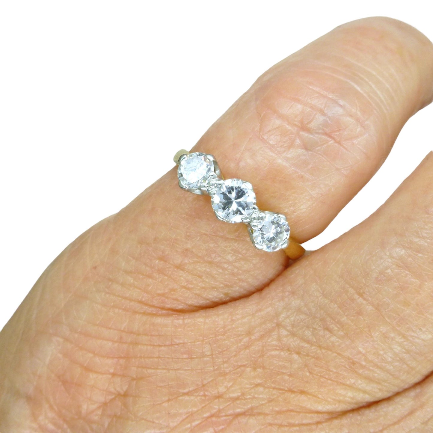 Vintage 18ct natural diamond three stone trilogy ring 0.55ct c1950's
