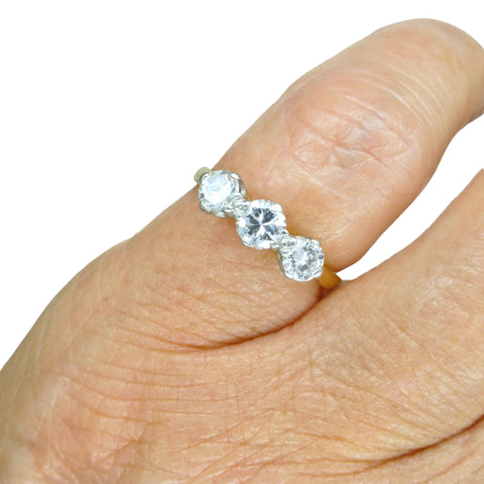 Vintage 18ct natural diamond three stone trilogy ring 0.55ct c1950's