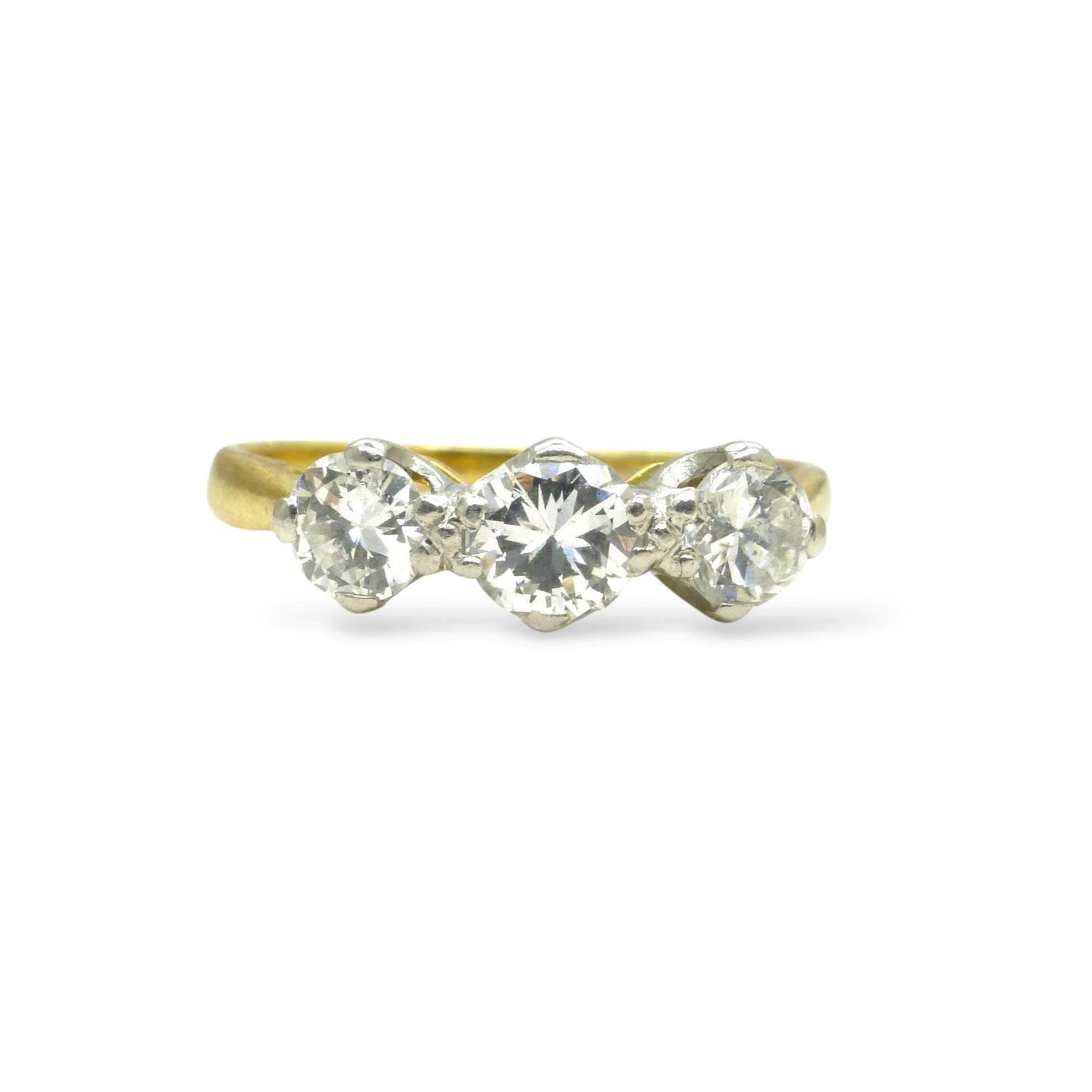Vintage 18ct natural diamond three stone trilogy ring 0.55ct c1950's
