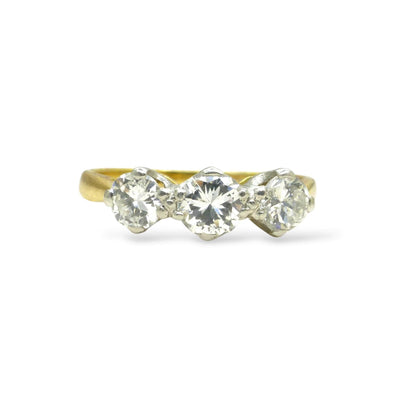 Vintage 18ct natural diamond three stone trilogy ring 0.55ct c1950's