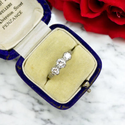 Vintage 18ct natural diamond three stone trilogy ring 0.75ct ~ Millennium Hallmark