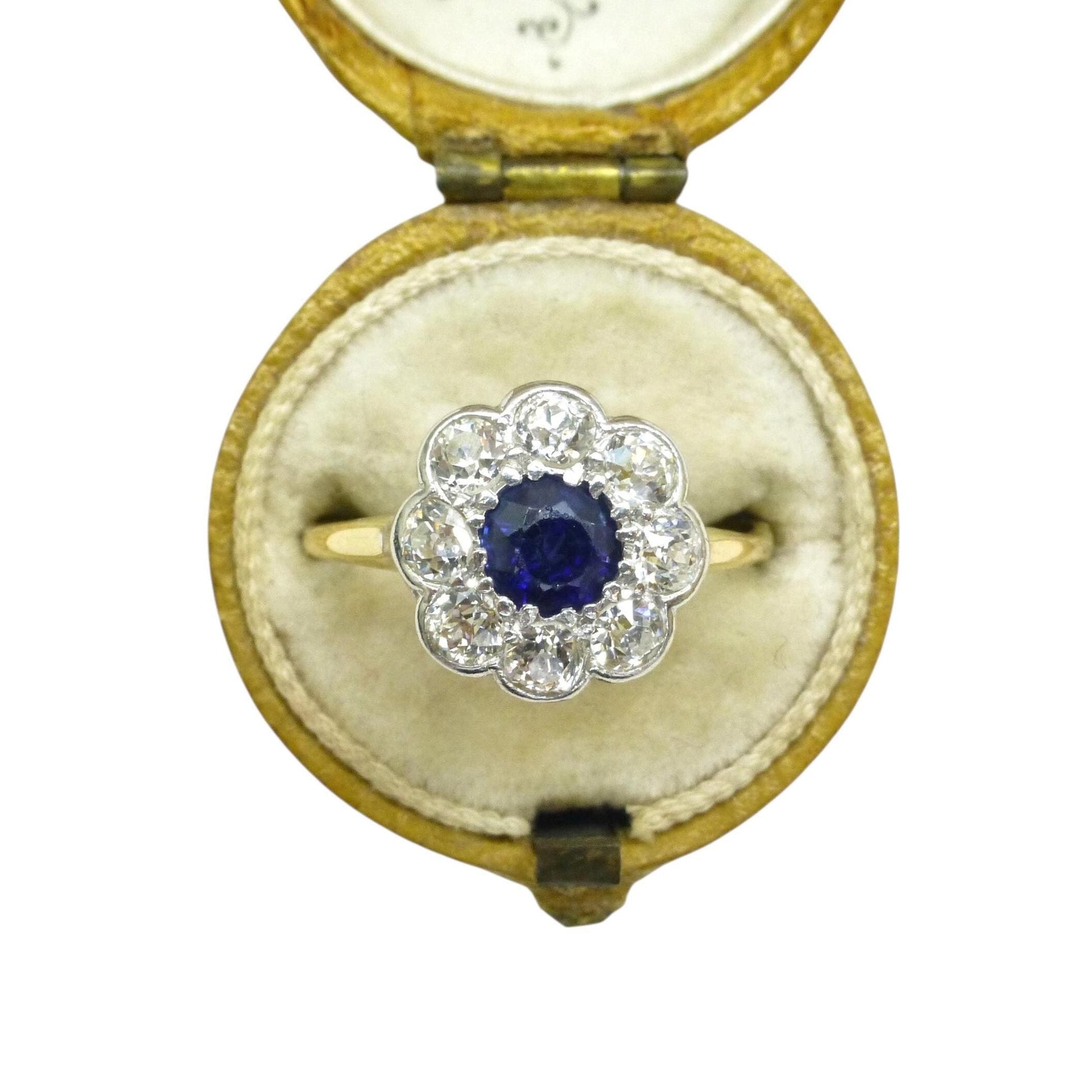 Antique 18ct sapphire & old cut diamond daisy cluster ring 1910's