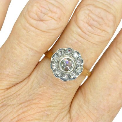 Antique Gold and old Rose cut diamond halo cluster ring