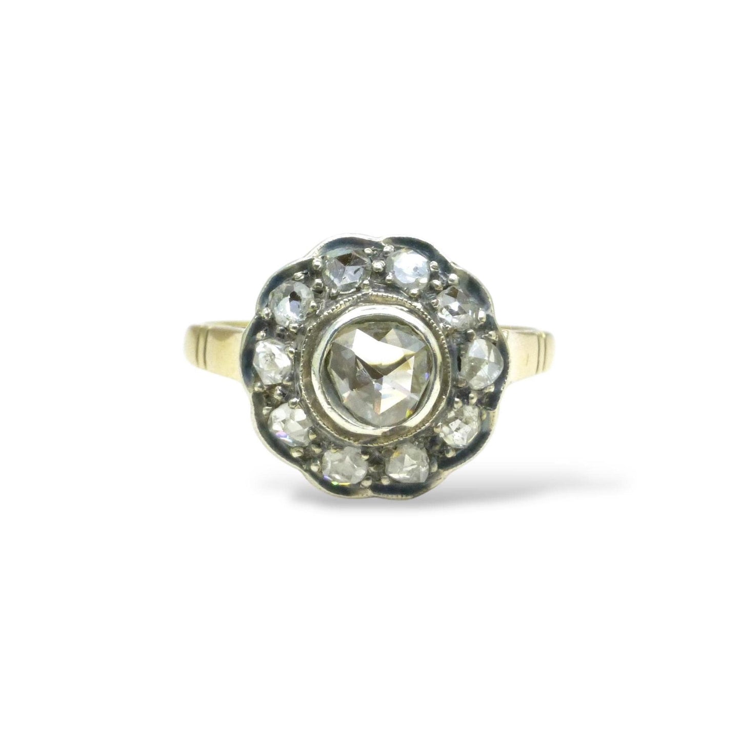 Antique Gold and old Rose cut diamond halo cluster ring