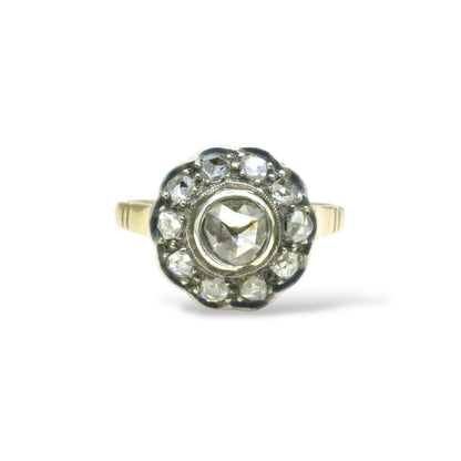 Antique Gold and old Rose cut diamond halo cluster ring