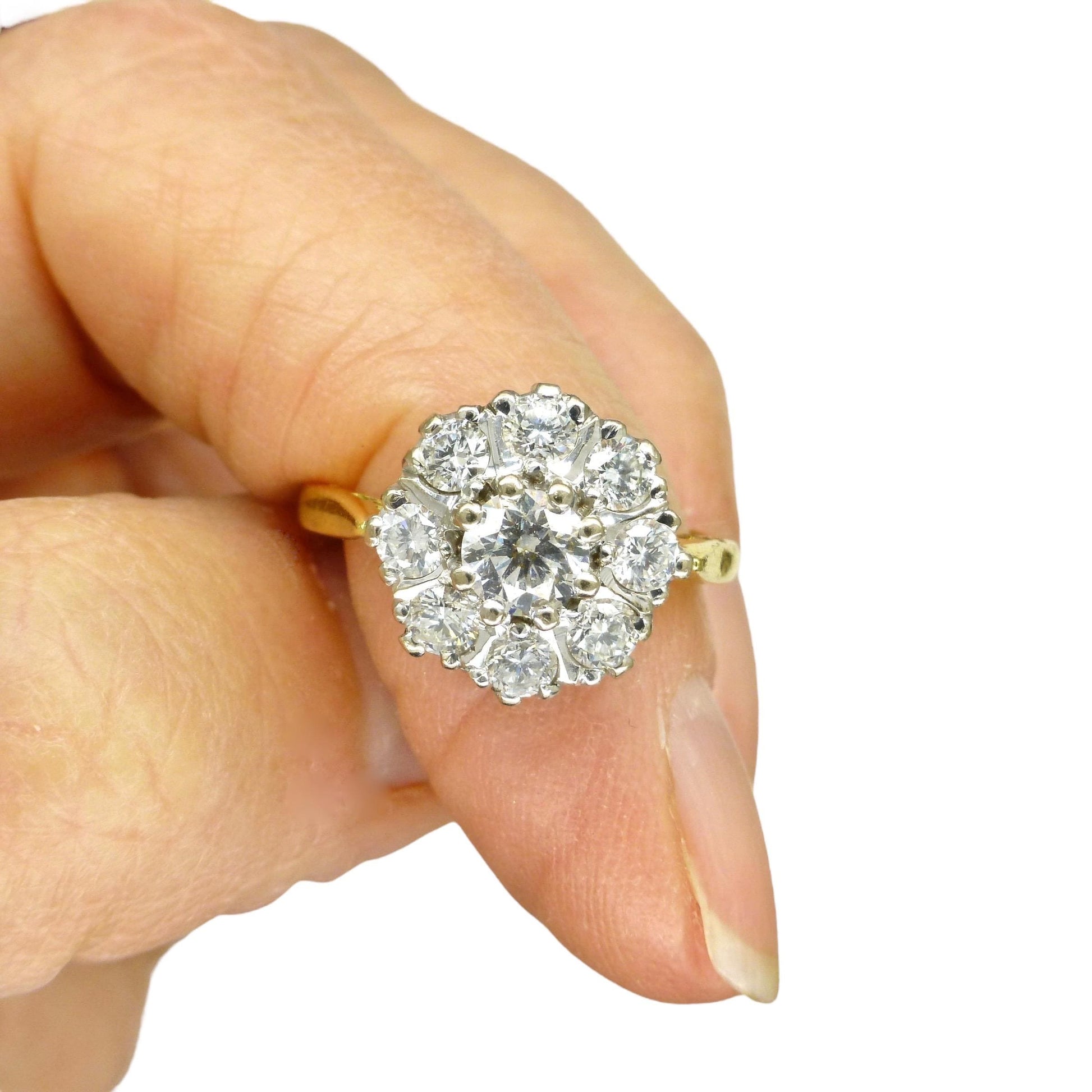Vintage 18ct Platinum diamond cluster engagement ring 1.07 carat ~ With Valuation