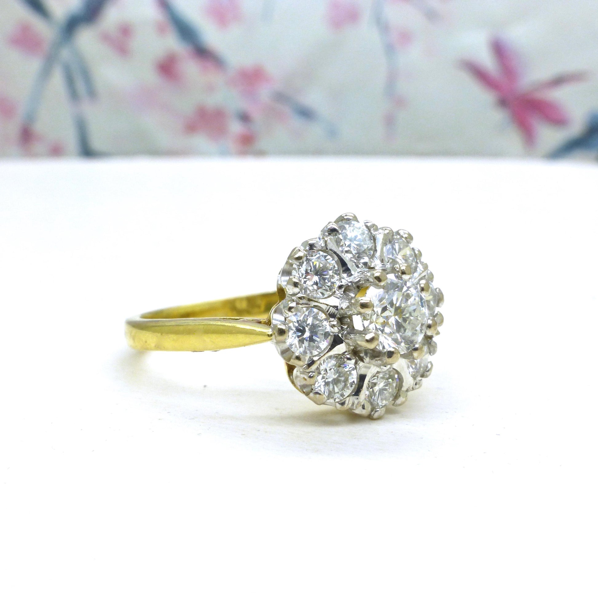 Vintage 18ct Platinum diamond cluster engagement ring 1.07 carat ~ With Valuation