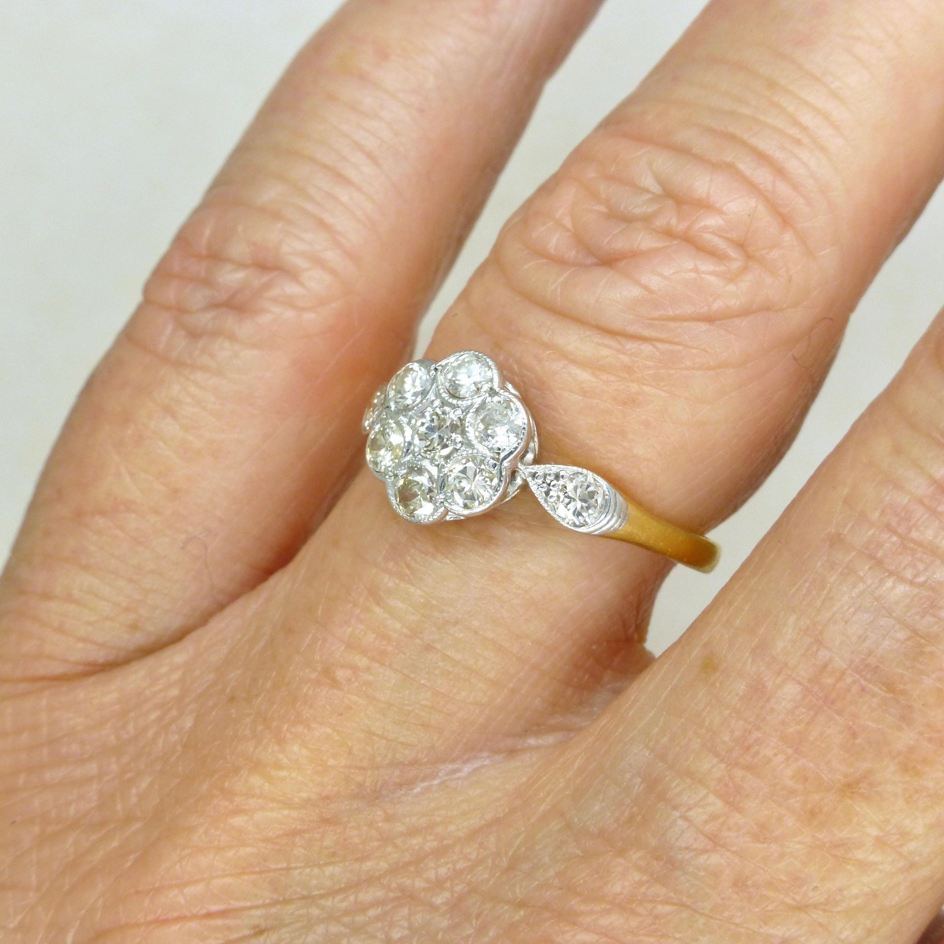 Antique 18ct Platinum old cut diamond daisy cluster ring 0.45ct c1900-1910's