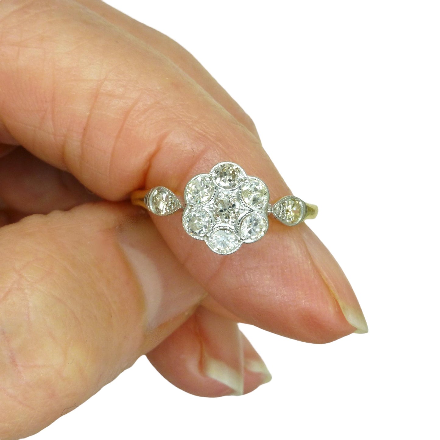 Antique 18ct Platinum old cut diamond daisy cluster ring 0.45ct c1900-1910's