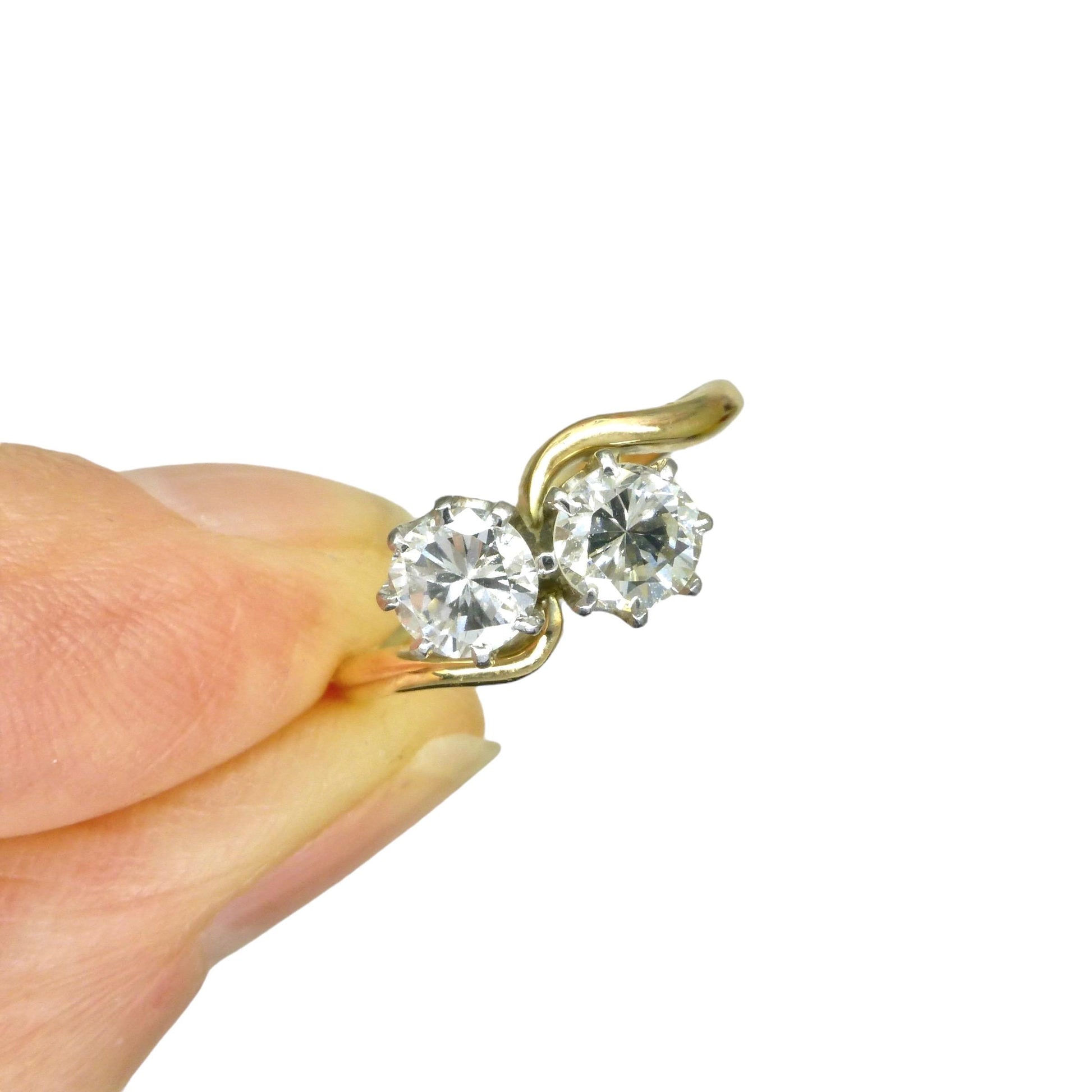 Vintage 18ct Platinum Toi et Moi two stone natural diamond ring 0.76ct