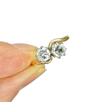 Vintage 18ct Platinum Toi et Moi two stone natural diamond ring 0.76ct